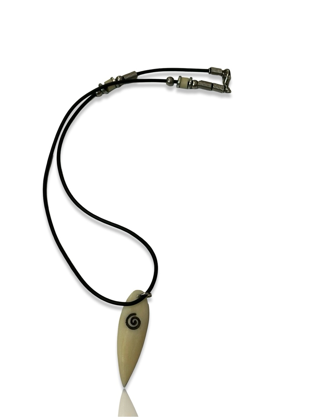 Artisan Hand Carved Bone Surfboard Pendant Necklace with Black Cord